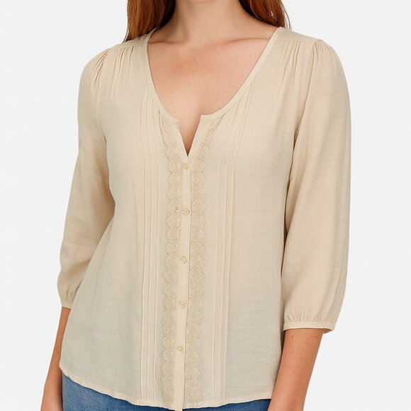 Full Tilt Boho Cottagecore Lace Peasant Blouse Beige Romantic Feminine XS - Picture 1 of 10